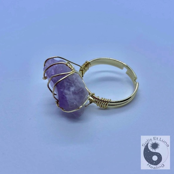 18K Gold Plated Amethyst Adjustable Ring - Picture 1 of 4